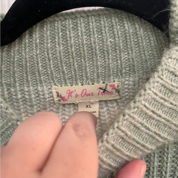 Cropped puff sleeve sweater boutique it’our time green white XL - Picture 3 of 3